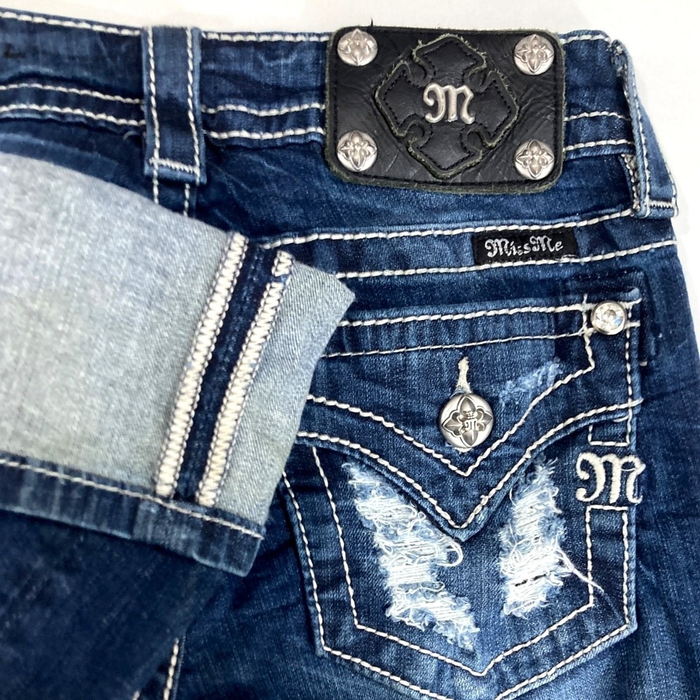 Miss‎ Me Selvedge Signature Rhinestone Stretch Denim Jeans Womens 25 28x29 $115